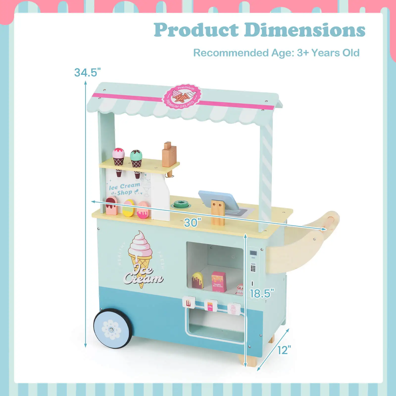Kids Ice Cream Cart with Vending Machine & Ice Cream Maker Toys Display Stand 2