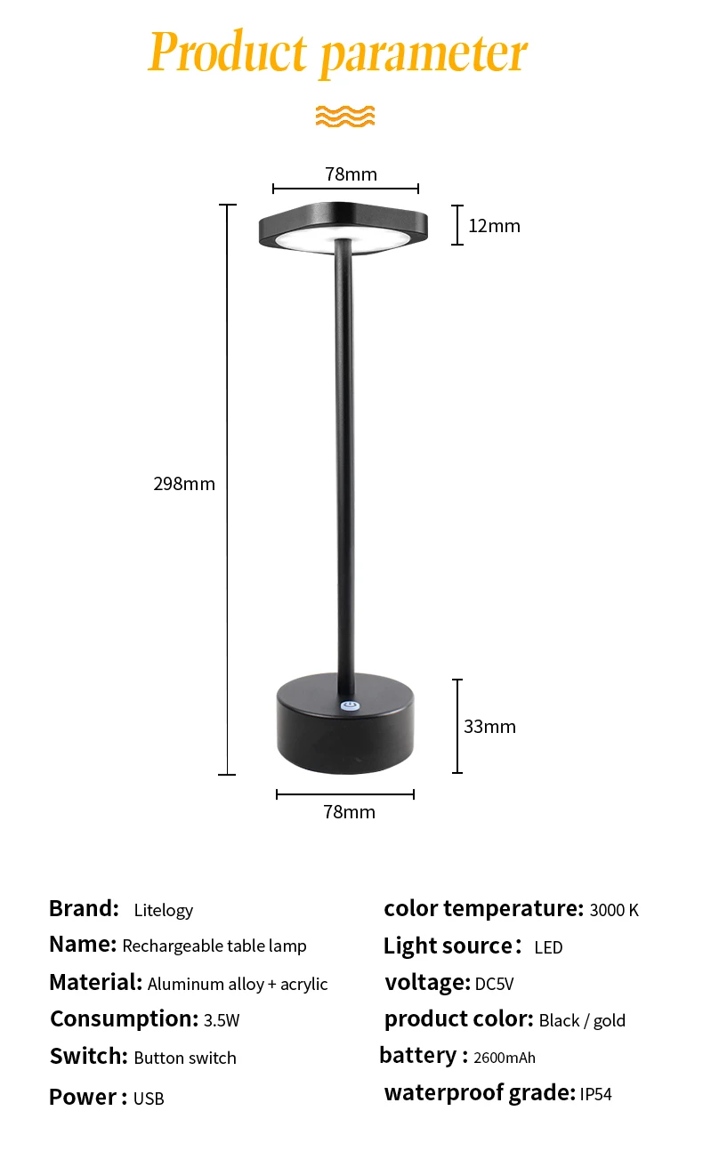 LED Rechargeable Cordless Table Lamp Outdoor Portable Desk Lamps 2-Levels Brightness Night Light for Restaurant Camping Home unicorn night light