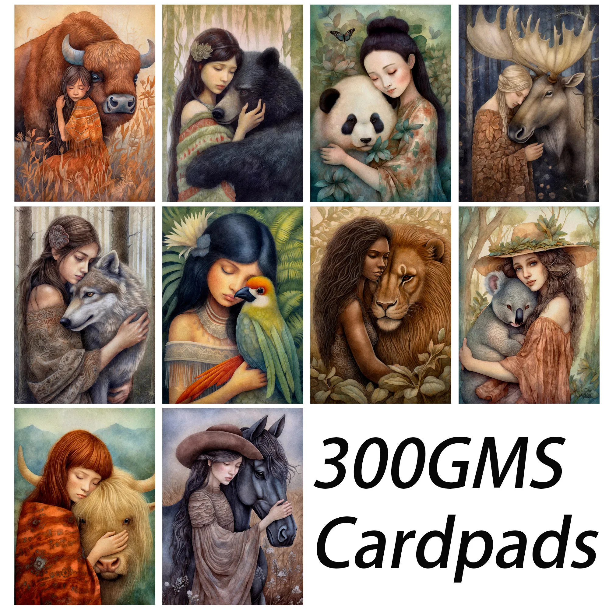 52-54pieces Forest Nymphs Hugging Animals DIY Writable Postcard Set with Envelopes and Stickers for Scrapbooking