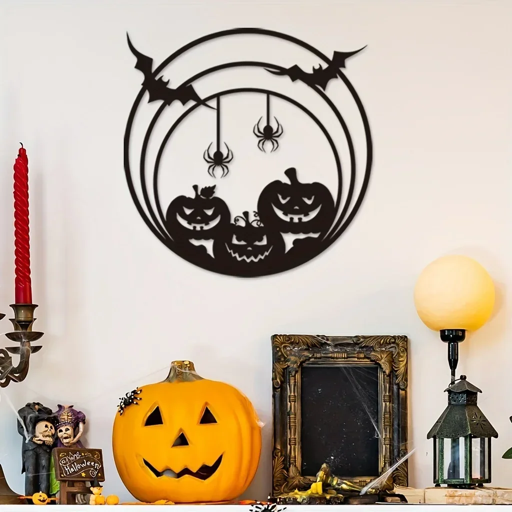 

Hello Young Halloween Pumpkin Metal Home Decor Spider Web Bat Door Sign Wall Hanging Art Halloween Day of The Dead Home Party D