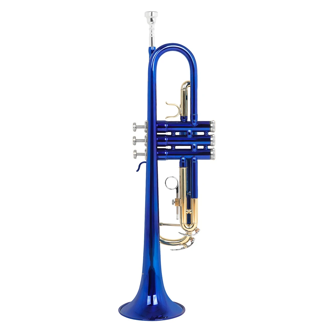 SLADE Bb Tone Blue Trumpet Instrument Brass Body Colorful Gold Key Trumpet with Pressure Valve Cleaning Accessories