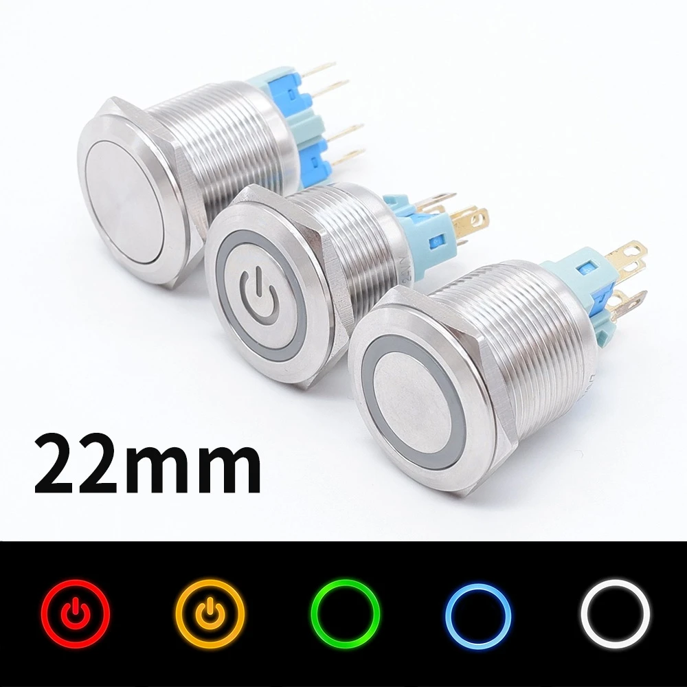 22Mm Metallo Impermeabile Momentaneo Auto-Reset Auto-Lock Starter On Off Interruttore A Pulsante Con Led Ring Power Light 1 No1Nc 24V