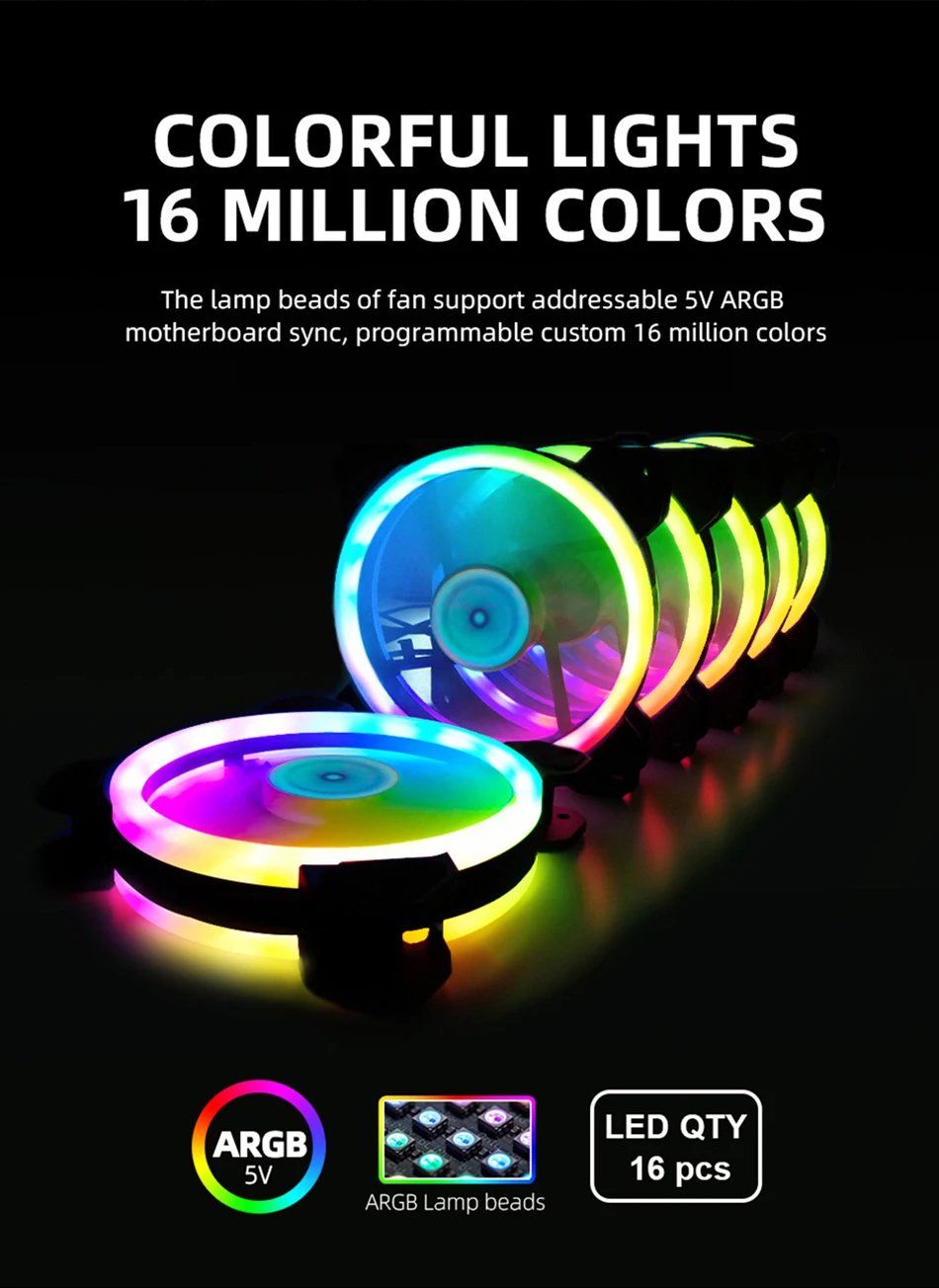 Ventilador para Caixa do Computador pc Cooler Led Rgb Ajustável 12cm Mute Ventilador 5v dc Ventiladores Argb Ajustar Velocidade Aura Sync 6pin 120 mm - Imagem 2
