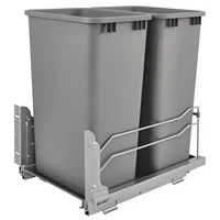 Double Pull Out Trash Can for Full Height Kitchen Cabinets 50 Quart 12.5 Gallon with Soft-Close Slides, Metallic Silver 1