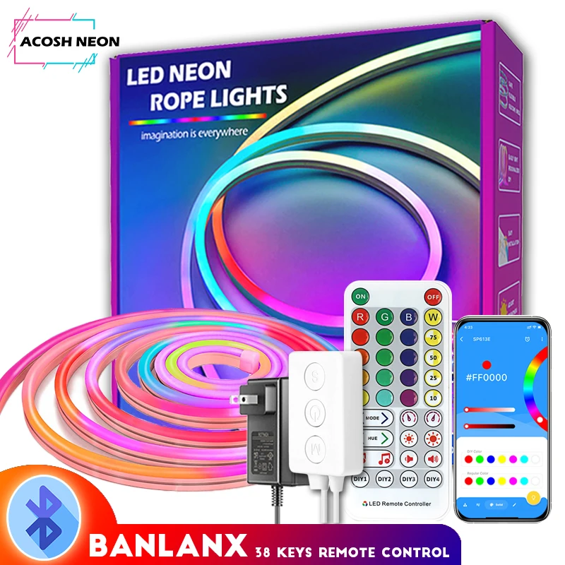 Bluethoot Smart RGB Neon Lighting Strip 32.8F/10M DC LED Water proof Lights TV Mood Light12V Room Lighting Tape Decor For Room