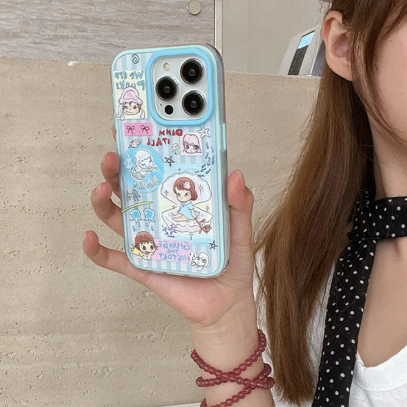Blue Striped Cartoon Shell Phone Case | Best Friend Gift