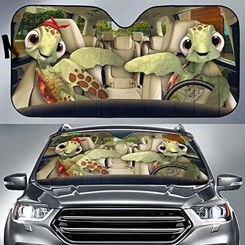 Aoopistc Cute Turtles Windshield Sun Shades Couple Turtle Animal Print Car Sun Shade Accordion Style Foldable Washable Sun Visor