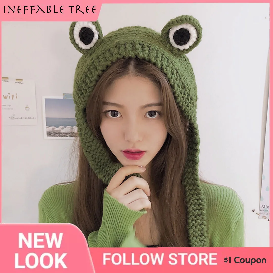 Parent Child Winter Skullies Women Frog Hat Crochet Knitted Hat Costume