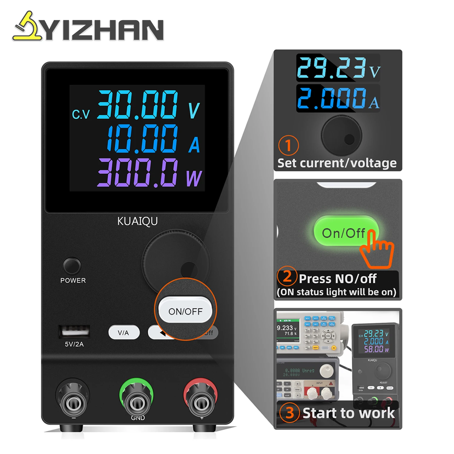 

KUAIQU High Precision 0.001A 30V10A DC Lab Power Supply Adjustable Power Supply Voltage Current Regulator Wiht Preset Function