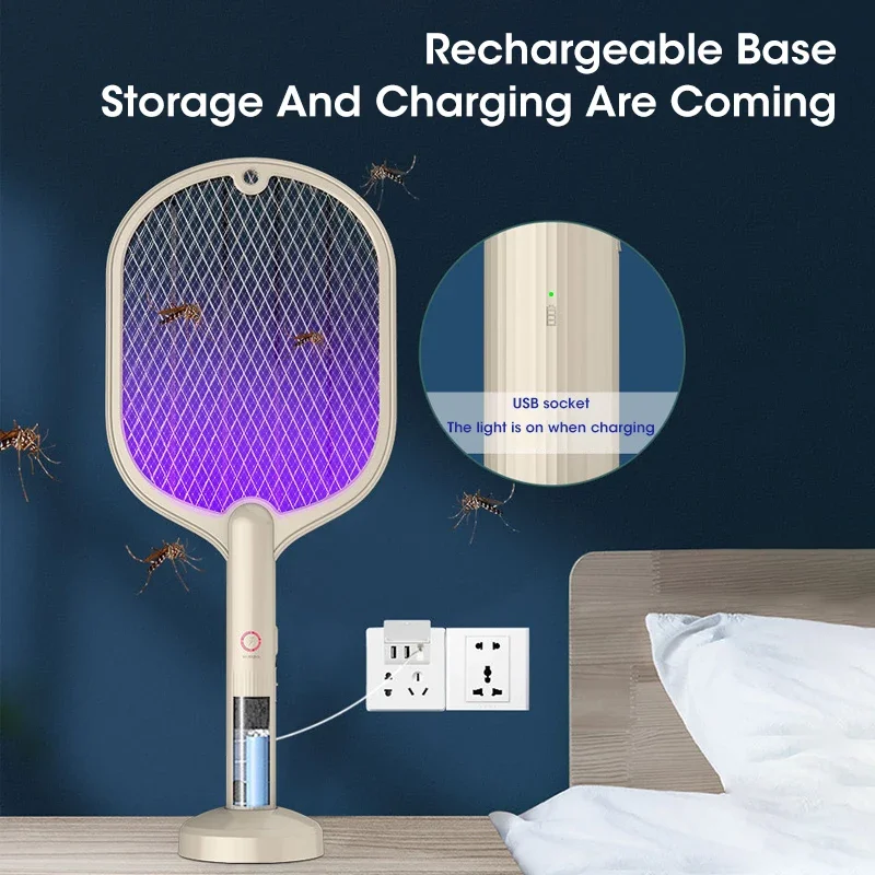 USB Rechargeable Electric Mosquito Insect Zapper Bat Portable Foldable Swatter Racket for Home Outdoor Travel