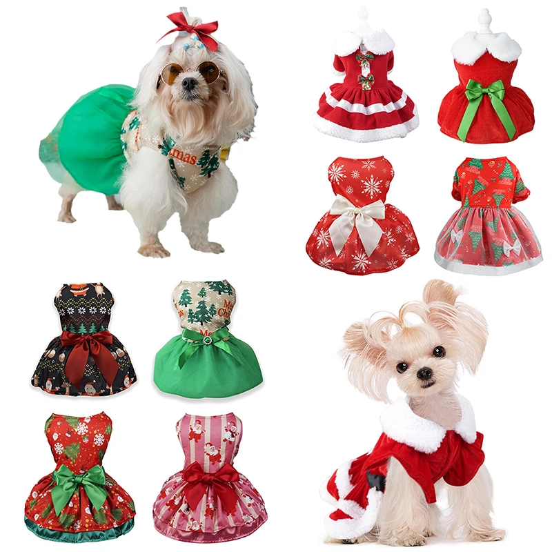 ChristmasDogDressesForSmallDogsClothesWinterWarmSkirtChristmasCosplayCatPetDog