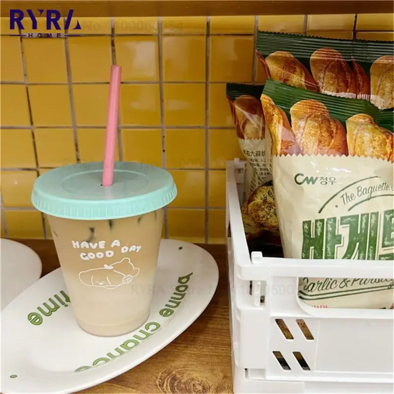뚜껑이 달린 휴대용 빨대 물병, 귀여운 Taza 플라스틱 텀블러 음료 병, Bpa 무료 커피 컵, 한국 스타일, 도매