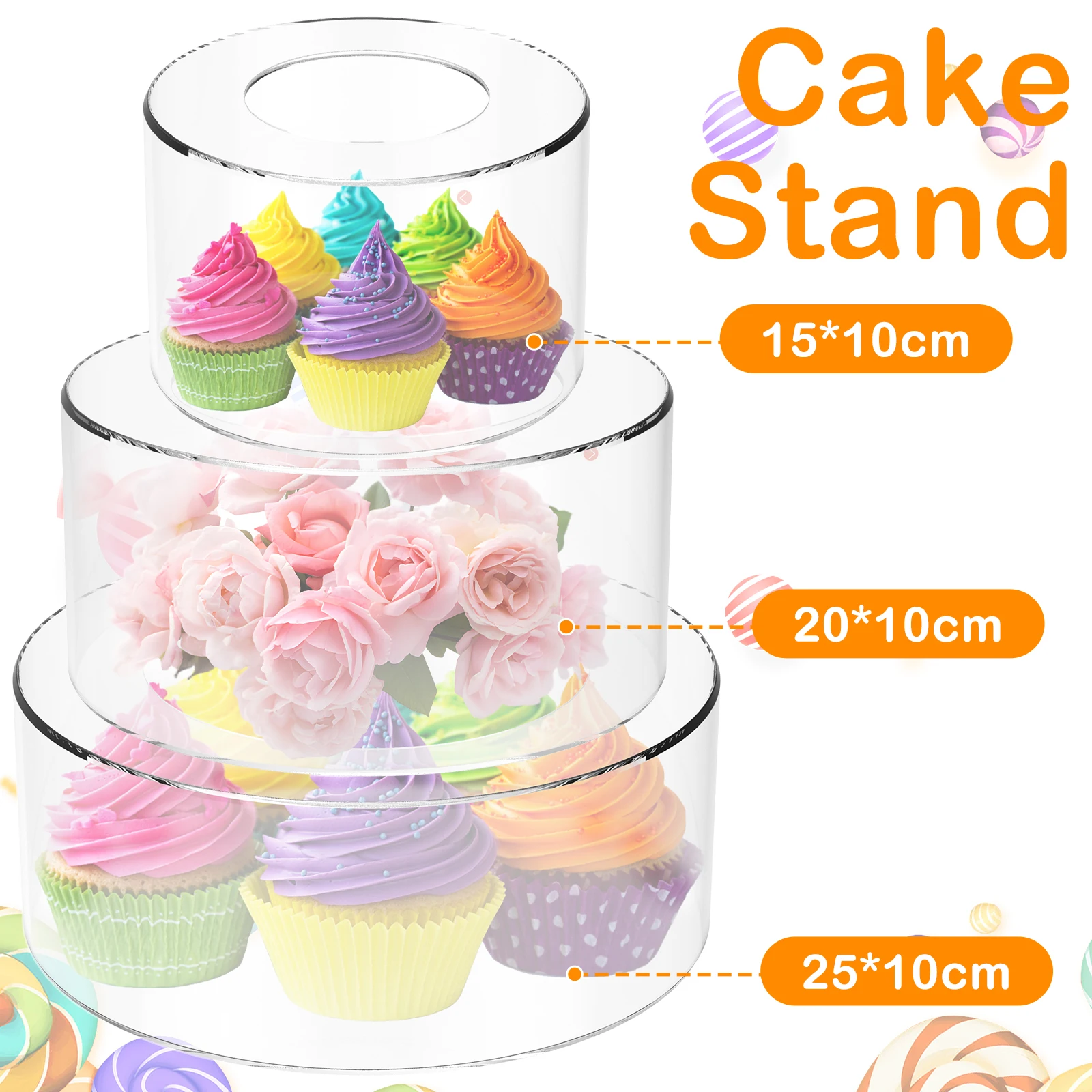 1/2Pcs 아크릴 케이크 스탠드 채울 수있는 케이크 라이저 투명 실린더 쌓을 수있는 센터 피스 케이크 디스플레이 박스 장식