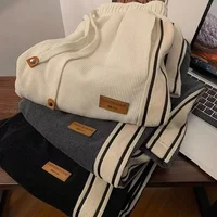 Corduroy Casual Pants Men's Wide Leg Plaid Leisure Long Trousers Straight Loose Fit Teenage Boys Fashionable Casual Trousers