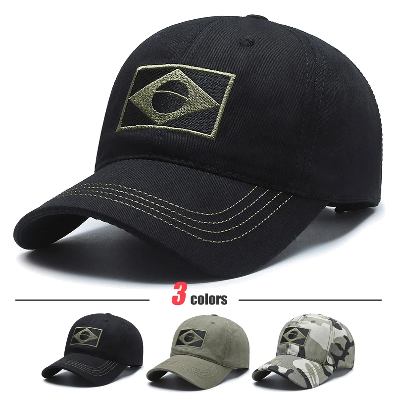 Unisex Brasilianische Flagge Stickerei Taktische Baseballkappe Klassische Mode Männer und Frauen Outdoor Freizeit Sport Sommer Sonnenschutzhut