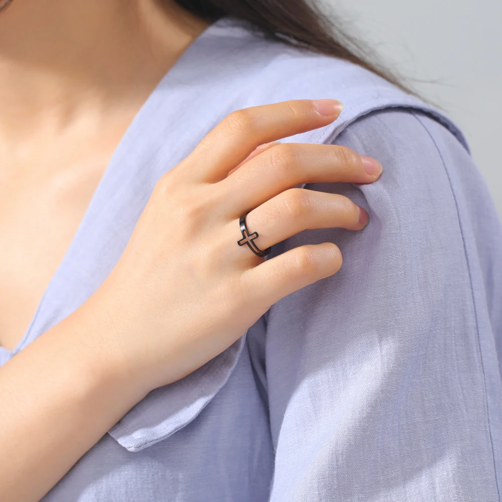 COOLTIME Edelstahl-Kreuzringe für Männer und Frauen, verstellbarer Paar-Fingerring, goldfarben, religiöser Schmuck, 2026, Trend-Geschenk – Detail 17