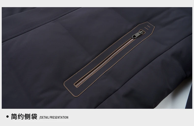 Lässige Winterjacke für Herren, warme Entendaunenjacke mit Kapuze, solide abnehmbare Mütze, Puffermantel, Oberbekleidung, lockere, winddichte, dicke, mittellange Parkas – Detail 23