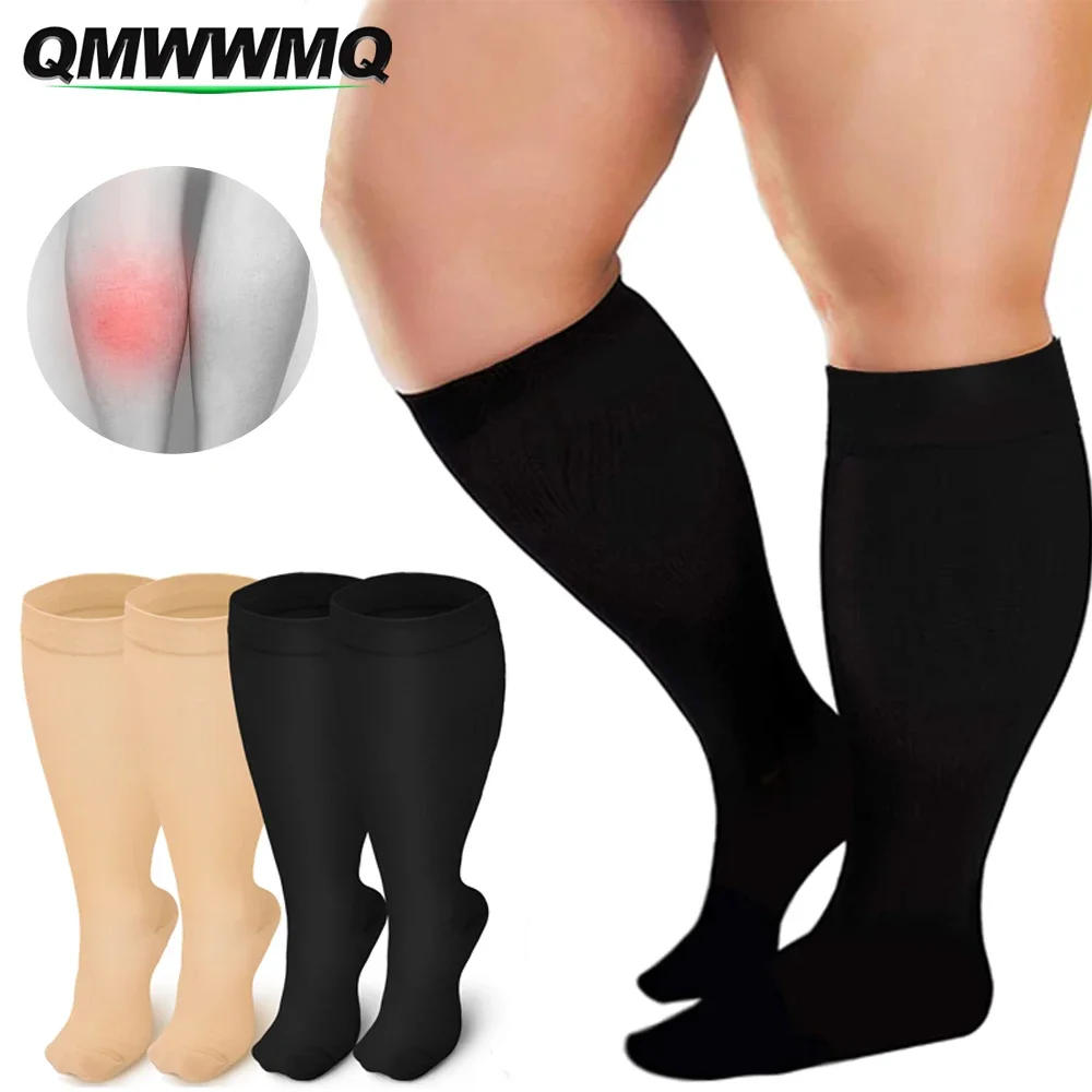 

QMWWMQ 1Pair Plus Size Compression Socks for Women & Men, 20-30 Mmhg Extra Wide Calf Knee High Stockings for Circulation Support