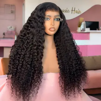 Long Deep Wave Black Color Synthetic 13X4 HD Lace Frontal Wig For Women Prepucked Bleach Knots Glueless Wig Daily Party Cosplay