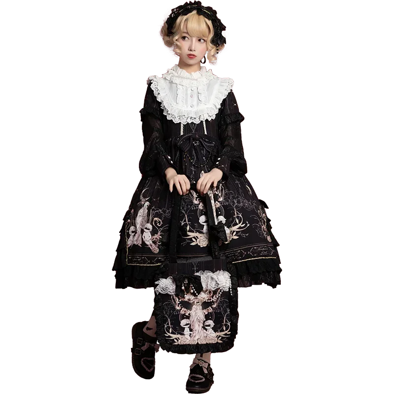 Sweet Long Sleeve Lolita Midi Dress Reunion World ~ By OCELOT lolita dress lolita suspender dress suspender dress lolita skirt