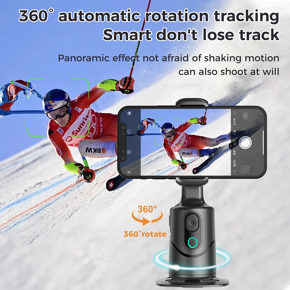 Treppiede per monitoraggio automatico del viso, supporto per telefono intelligente, rotazione a 360°, supporto per fotocamera del telefono con controllo gestuale con treppiede per streaming live
