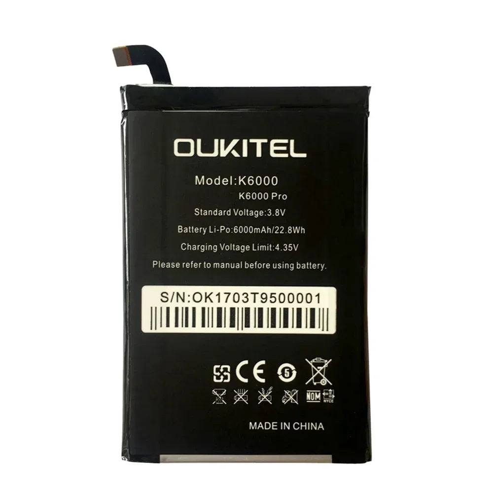2024 Years 100% Original Mobile Phone Battery For Oukitel K6000 / K6000 Pro Real 6000mAh High Quality Replacement Battery