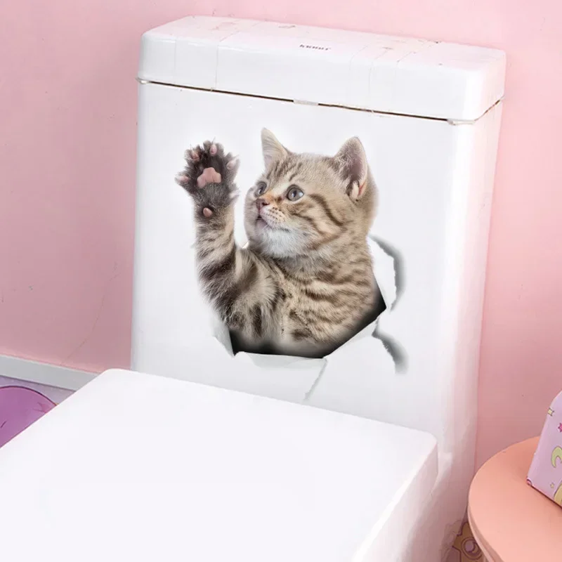 Cats 3D Wall Sticker Toilet Stickers Hole View Vivid Dogs Bathroom For Home Decoration Animals Vinyl Decals Art Wallpaper Poster
