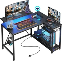 Small Gaming Desk with Power Outlets,42 L Shaped LED Computer Desk with Stand Reversible Shelves,Corner Gamer Desk 1