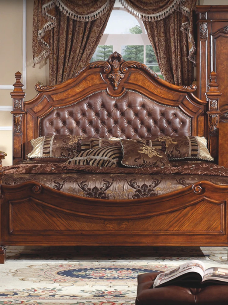 High Quality American Leather Bed Wedding Bed 1.8m Antique Leather Bed