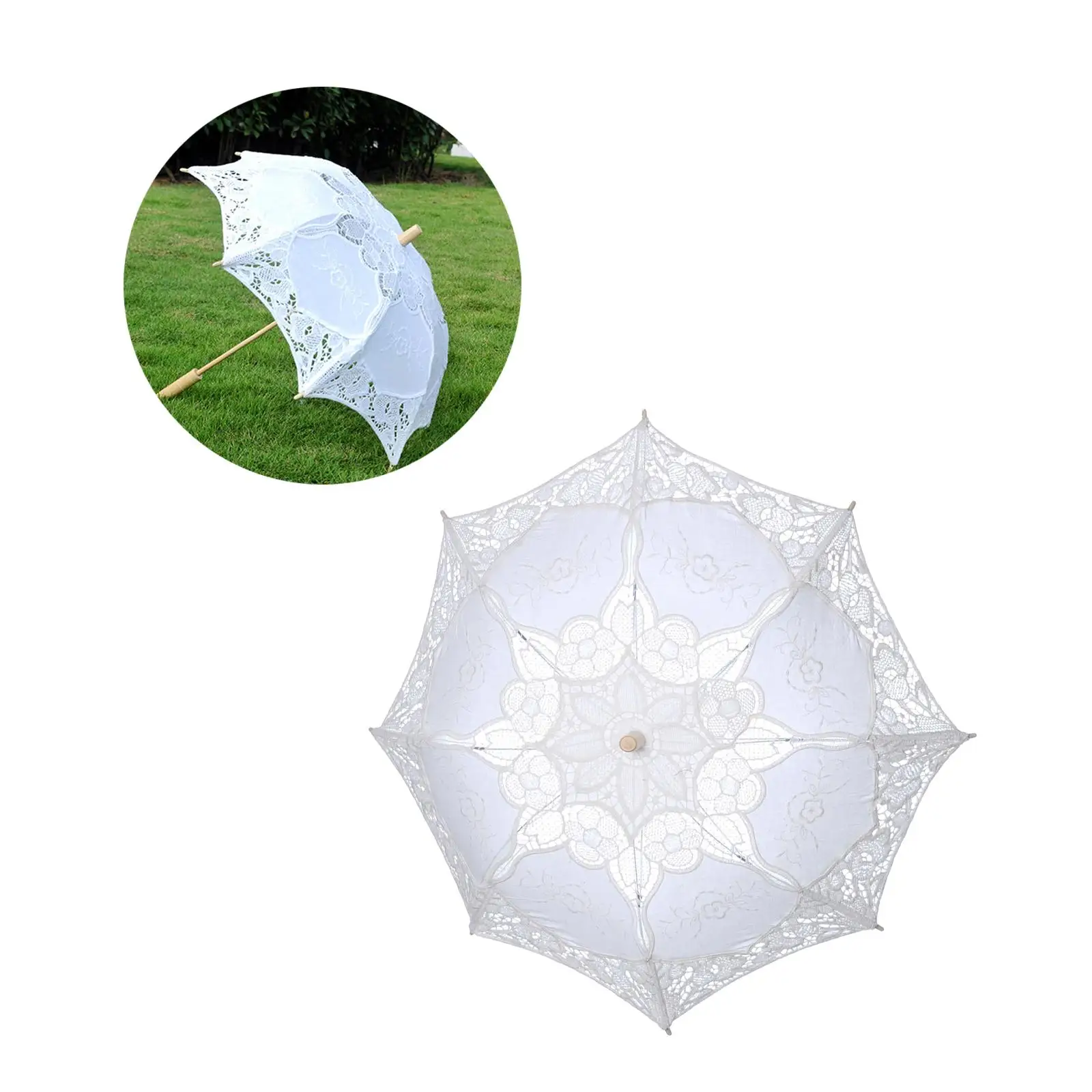 Elegant Lace Parasol with Wooden Handle for Special Occasions