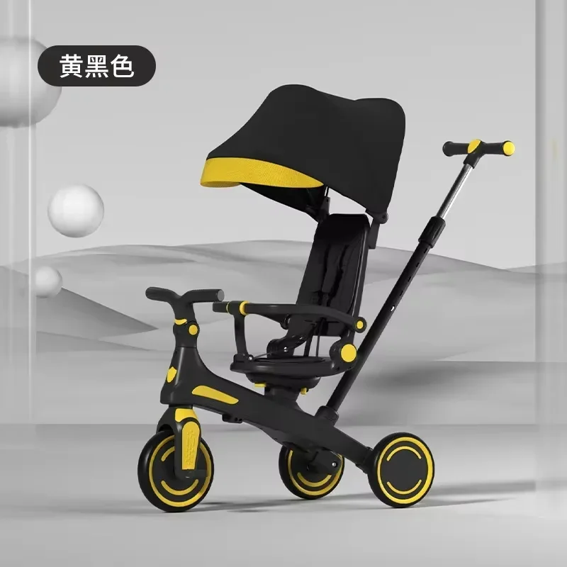 Baby Balance Bike Tricycle Multifunction Folding Ride On Toys Pram For Kids Trolley