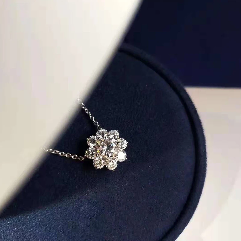 Anziw Sunflower Pendant Necklace for Women Girl 925 Sterling Silver 0.6ct Shiny Round Cut Created Gemstone Jewelry Birthday Gift 4