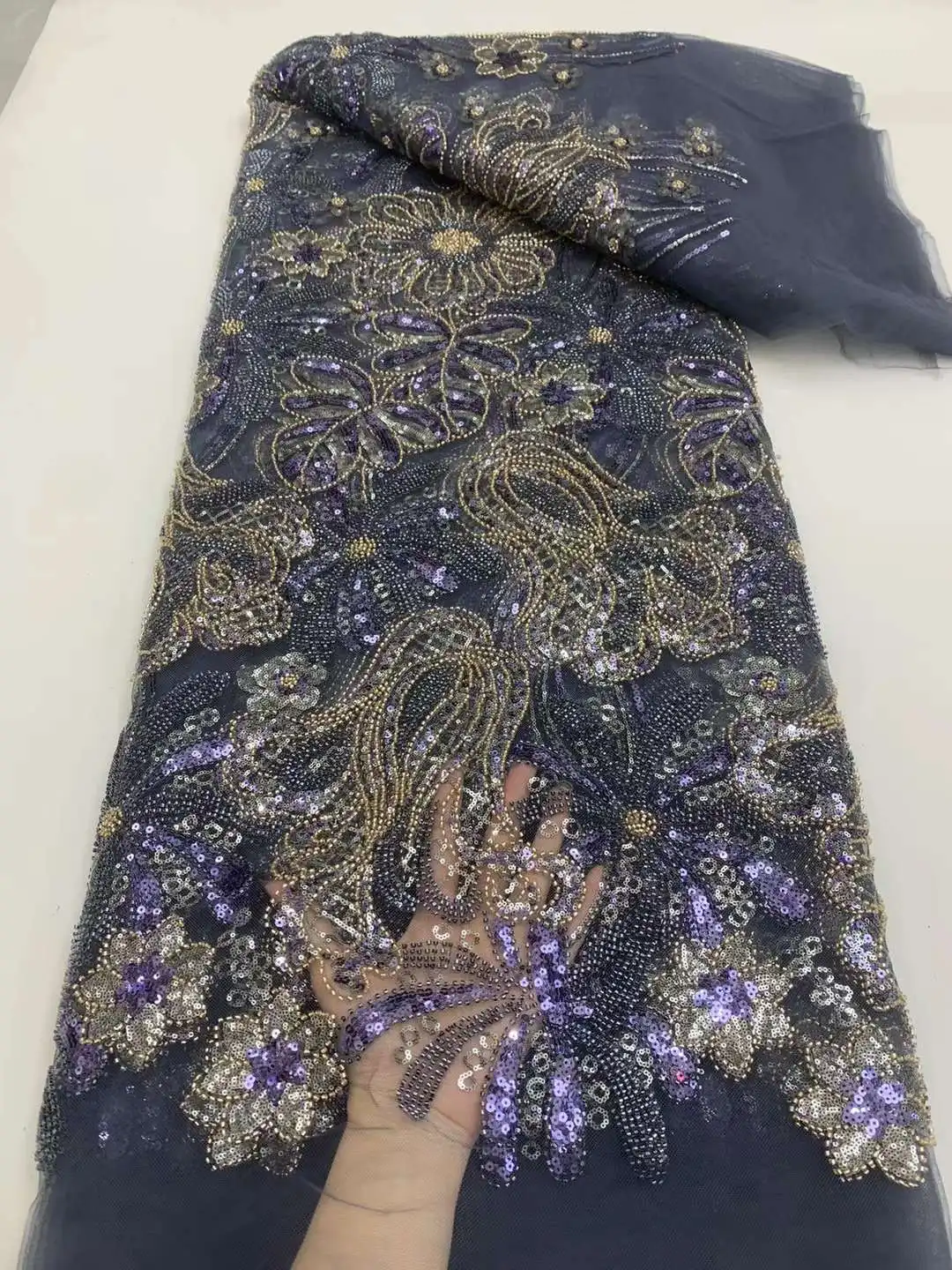 

Африканская кружевная ткань с блестками 2024, Высококачественная нигерийская французская Тюлевая кружевная ткань для свадебных платьев с вышивкой для жениха