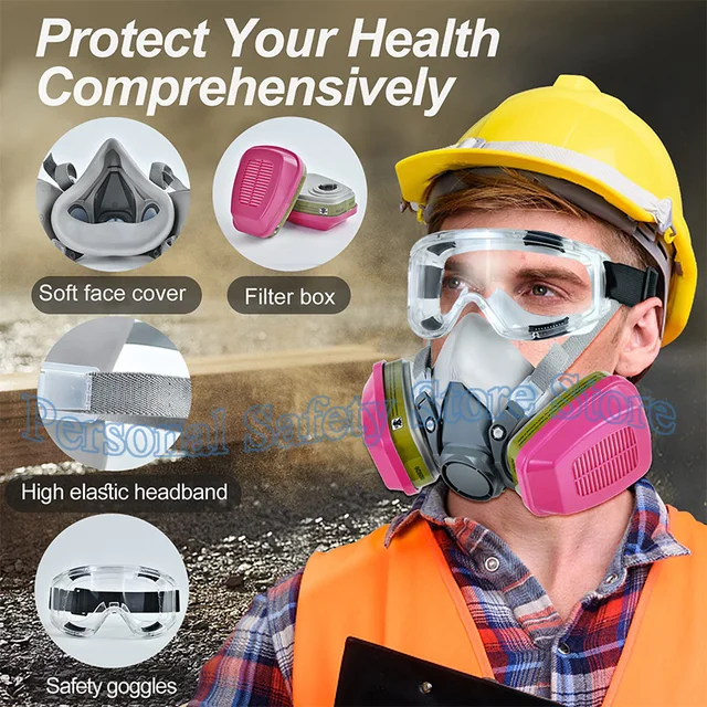 6200 Respirator Mask with Filters 60923 Half Face Cover with Anti-Fog Goggle Paint Mask for Gas/Chemicals/ Epoxy Resin/Asbestos 3