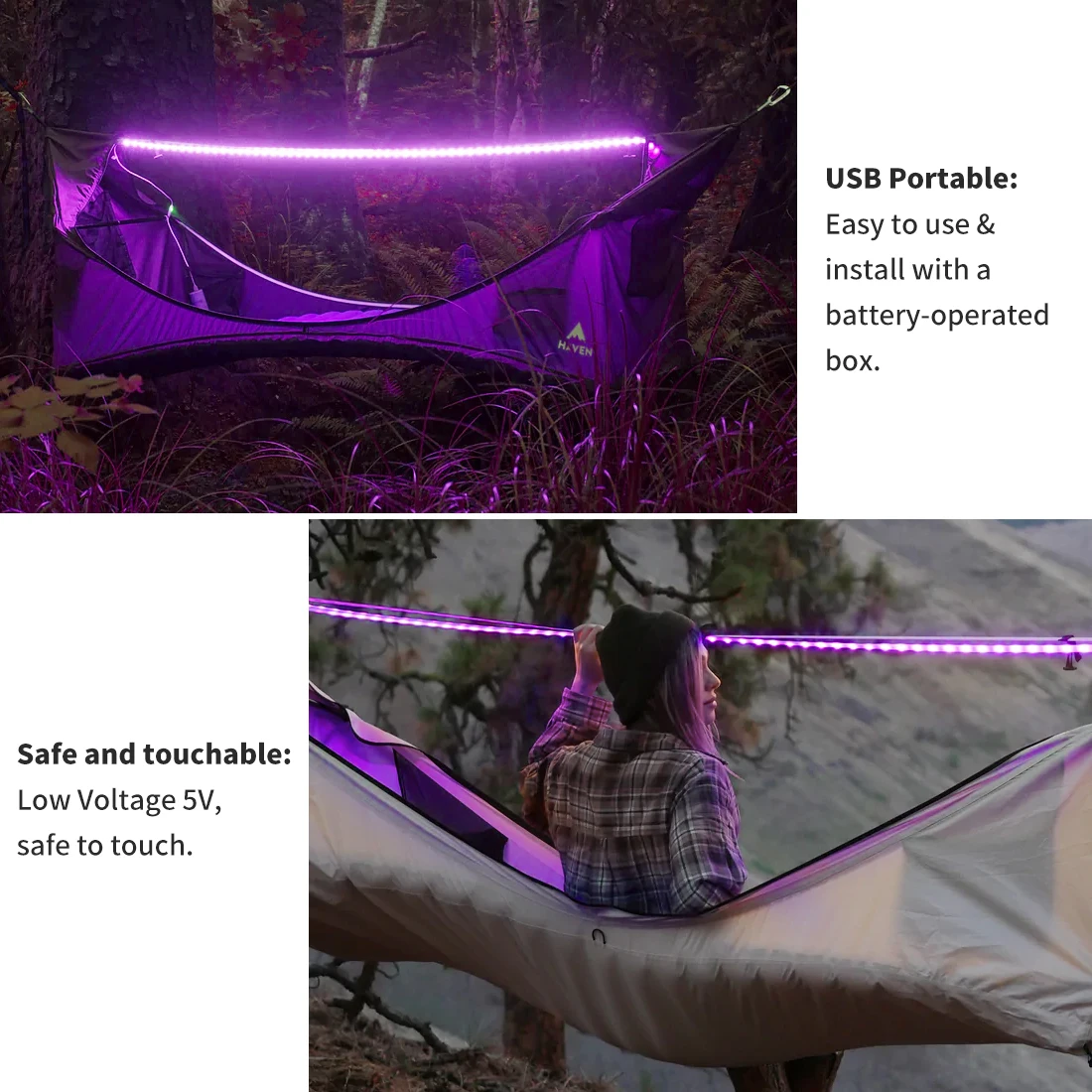 LED UV Strip light, USB Black Bar lamp, battery powered, Halloween glow-in-the-dark neon party decoration, 16.4 ft/5M.