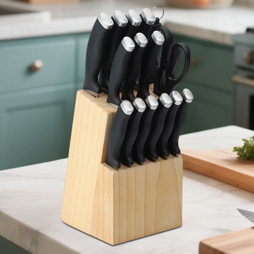 DFITO Professionelles 16-teiliges Küchenmesser-Set aus 3CR13 Edelstahl mit Schwarzem PP-Griff und Holzblock für Restaurant, Zuhause, Geschenkbox – Detail 8