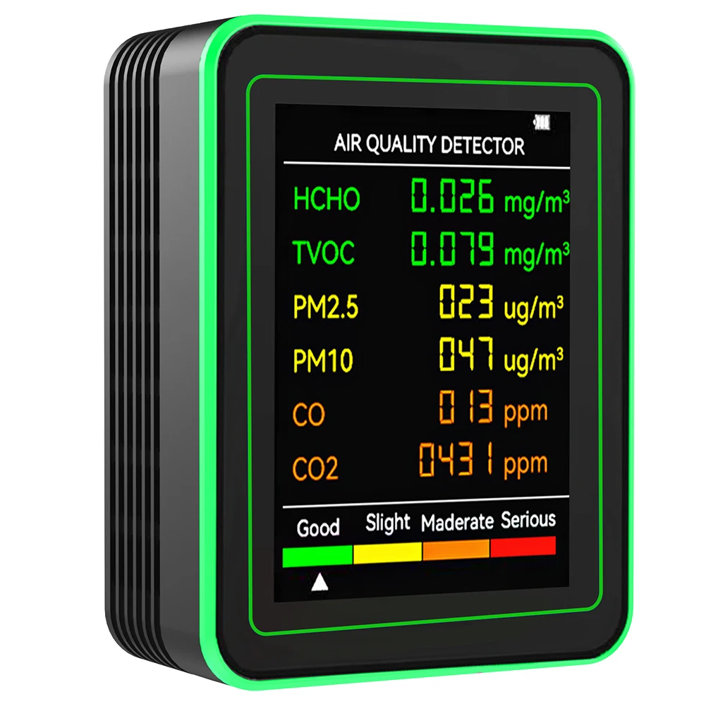 6-in-1 Air Quality Detector For CO TVOC PM2.5 PM10 CO2 and Formaldehyde Testing Ideal For Home and Office