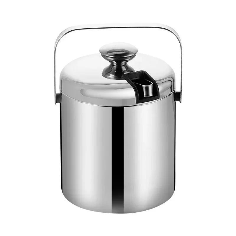 Ice Bucket with Tongs Double Wall Strainer Handle Home Bar Parties Beer Champagne Stainless Steel Chilling Cooler Buckets 1.3L