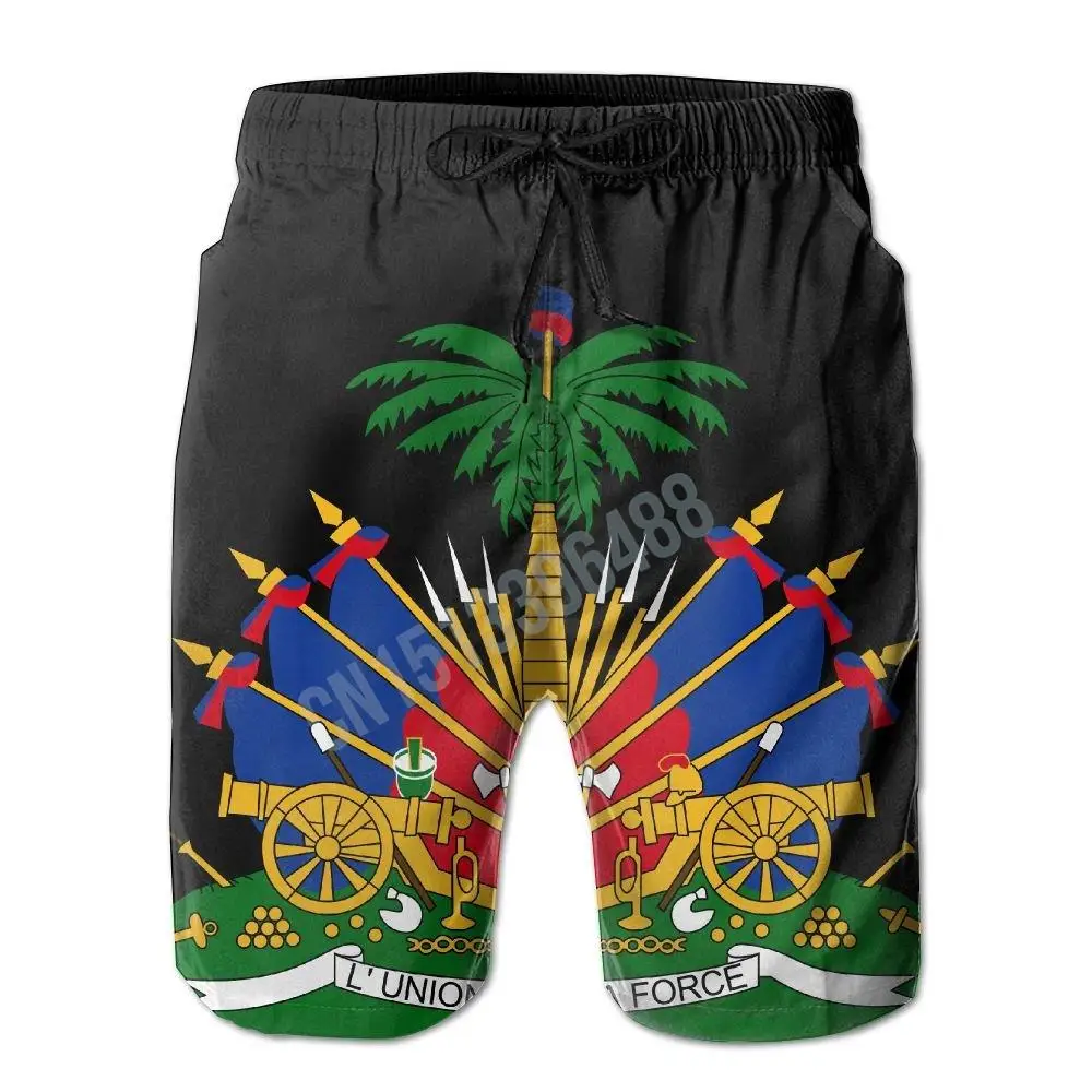 2022 Coat of Arms of Haiti Country Flag Classic Men's Swim Trunks Beach Shorts With Pockets 5