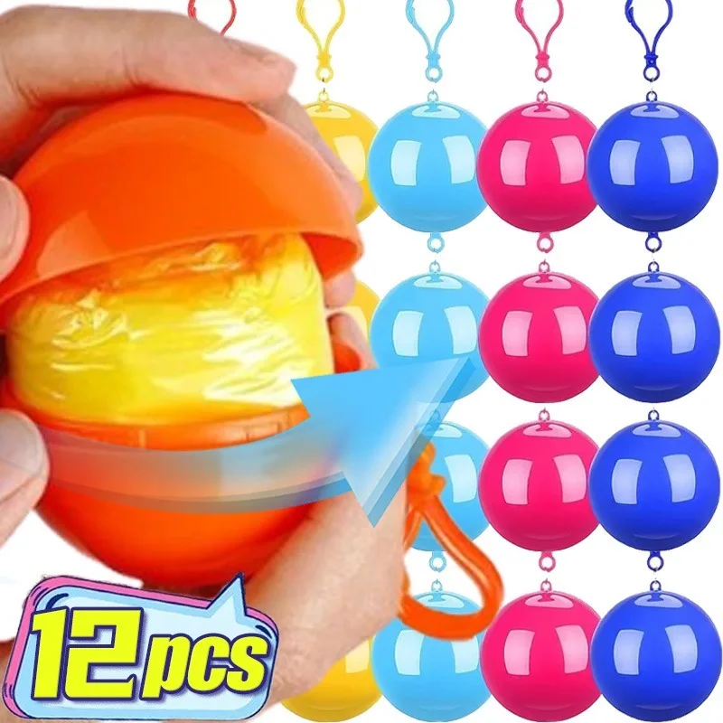 1/12x Portable Raincoat Balls Disposable Waterproof Rain Poncho Emergency Rain Coat Ball Outdoor Travel Camp Poncho Keyring
