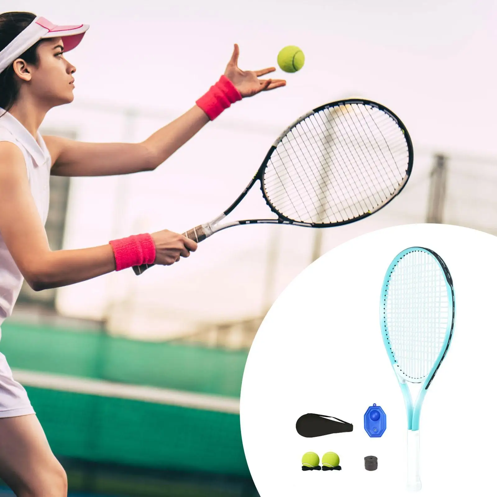 Tennis Racket Set with Tennis Trainer Rebound Balls Shockproof with Carrying Bag Training Tool for Park Indoor Outdoor