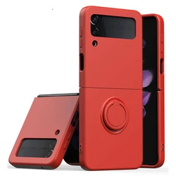 Premium Shockproof Silicone Strap Ring Holder Stand Case - Luxury Soft Flip Cover for Samsung Z Flip 5 (Red a case)