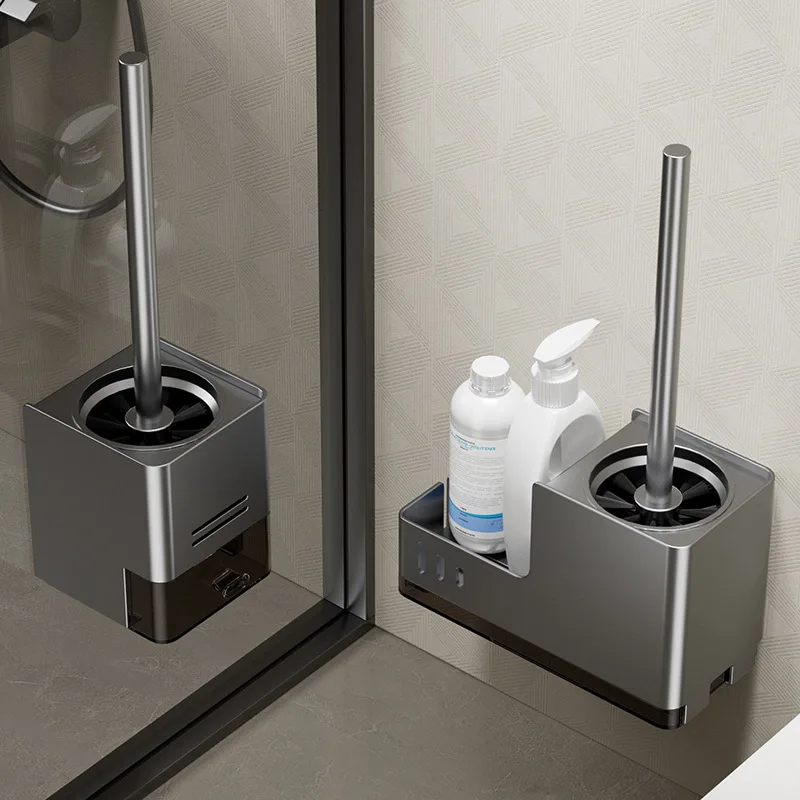 Toilet brush storage rack no punching no dead corners bottom seat wall mounted household use cleaning toilet brush