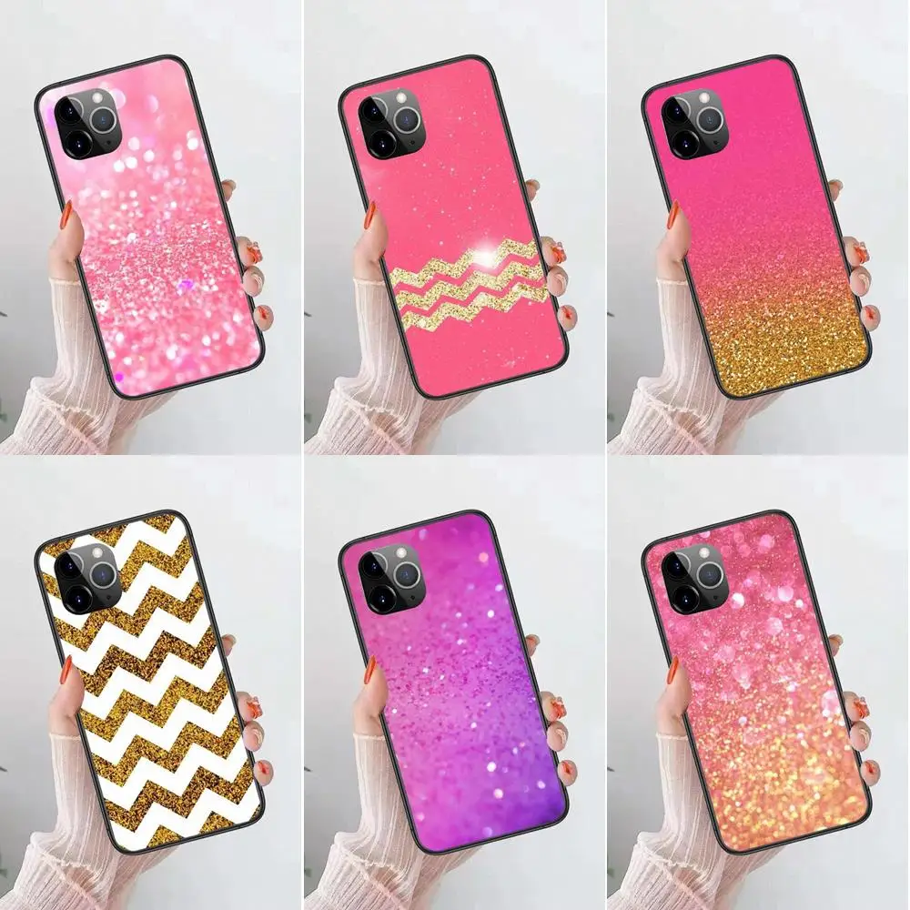 Prezzo Basso Oro Rosa Glitter Black Shell Luxury Coque Trend Per Apple Iphone 13 12 Mini 11 Pro Xs Max Xr X 8 7 6S 6 Plus 5S Se