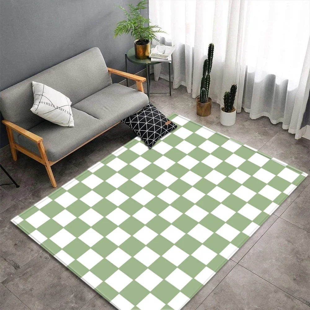 Simple Black White Checkerboard Carpet for Living Room Anti-slip Bedroom Bedside Sofa Area Rug Large Size Indoor Floor Mat 5