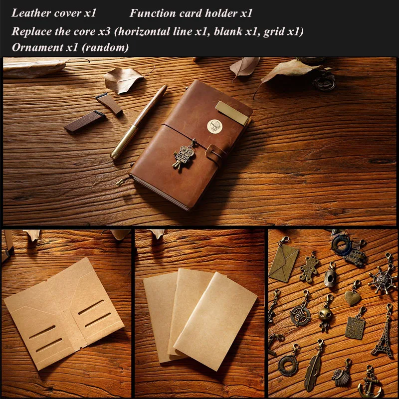Fromthonic in pelle TN Notebook da viaggio manuale diario primo strato diario in pelle bovina manuale note Notebook a fogli mobili fatto a mano - immagine 5