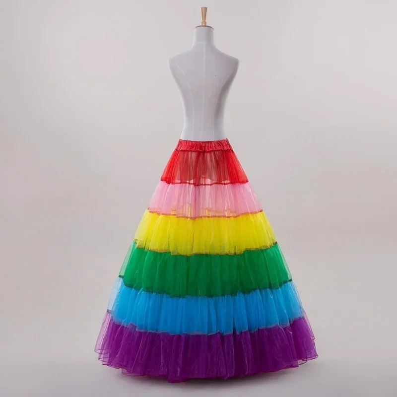 New Long Multicolor Petticoat Crinoline Underskirt Hoop Slip Wedding Dress Ball Gown