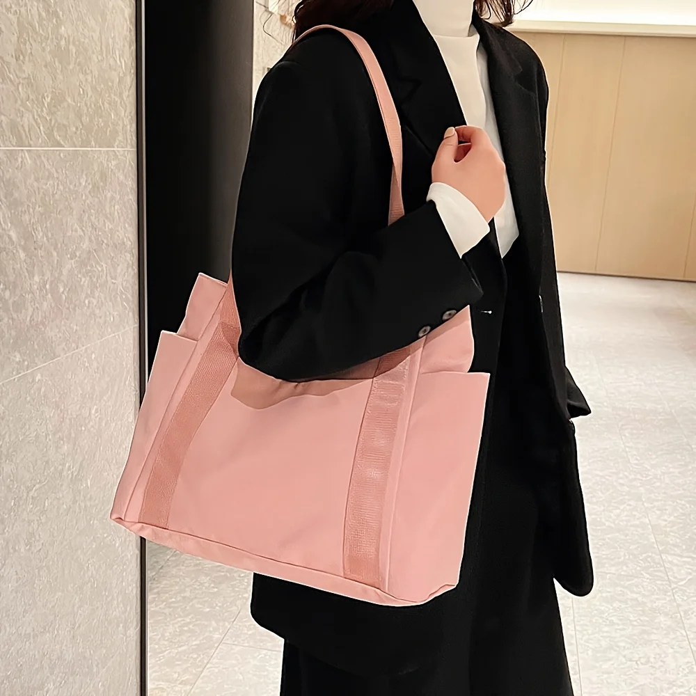 Chic Large Capacity Tote Bag for Women Lightweight Durable Oxford Fabric Shoulder Bag Zip Closure Perfect for College Commuting