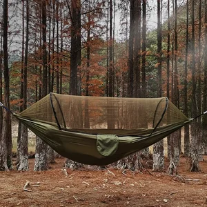 Automatic Quick-opening Mosquito Net Nylon Rocking Chair Hammock Outdoor Camping Pole Hammock swing  Anti-rollover 260x140cm