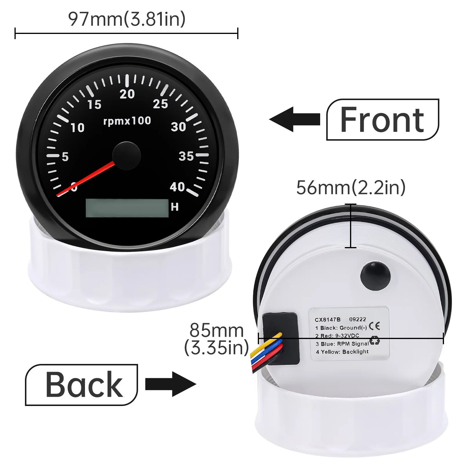 85mm Tachometer With 7 Colors Backlight 3000 4000 6000 RPM Meter With Digital Ho